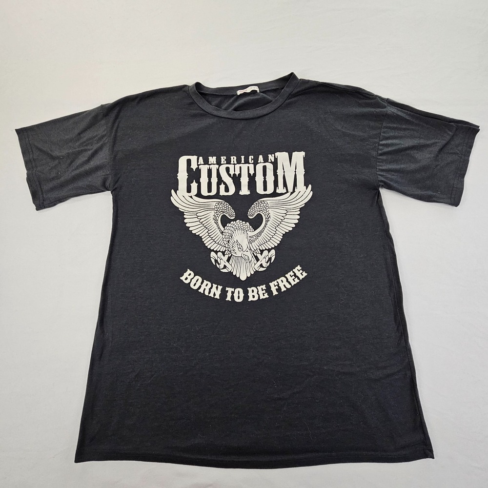 American Custom Born To Be Free Black Polyester Biker T-Shirt Men's S